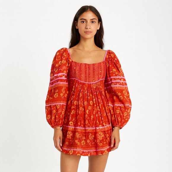 Free People Dresses & Skirts - Free People Long Sleeve Mini Dress Boho Orange and Pink XS